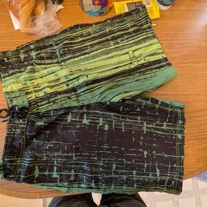 Oakley Green and Black Patterned Swim Shorts